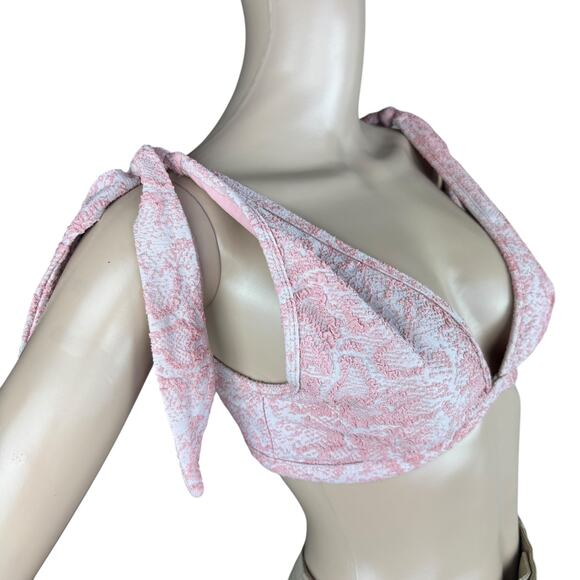 Tularosa Maryjane Rosy Python Pink Tie Shoulder Unpadded Bikini Top Swimwear XL - Picture 4 of 7